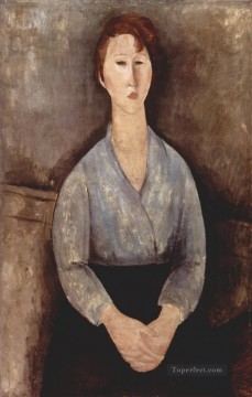 青いブラウスを着た座る女性 1919年 アメデオ・モディリアーニ Oil Paintings